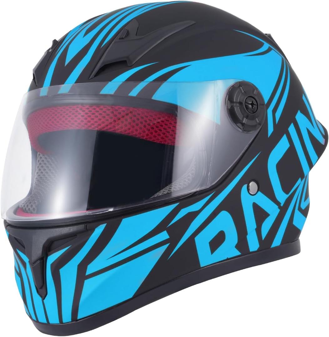 Kids Full Face Motorcycle Helmet, Child Go-Kart Dirtbike ATV Motocross 4-Wheeler Street Racing Offroad Motorbike Helmet, DOT Approved (Stripe Blue, Large)
