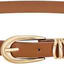JASGOOD Women Leather Belt for Jeans Pants Fashion Skinny Waist Belt Ladies Thin Dress Belt with Gold Buckle (L: Fit waist size 38-42 inch)