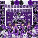 Graduation Party Decorations Purple Class of 2024 Graduation Party Supplies Include Grad Backdrop, Banner, Porch Sign, Balloons, Foil Number 2024 for Congrats Grad Party Supplies