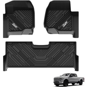 3W Floor Mats Fit for Ford F250 F350 F450 F550 2017-2024 2025 Super Duty Crew Cab Bucket Seat with Under Seat Storage, All Weather TPE Custom Fit F 250 Floor Liner(Not for Vinyl Floor), Upgraded