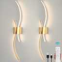 Battery Operated Wall Sconces with Remote Control, Rechargeable Dimmable Touch Wall Sconces Set of Two, 3000K-6500K LED Wireless Wall Light for Living Room Bedroom Hallway,31.5inch(Gold)
