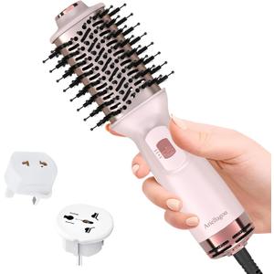 Dual Voltage Travel Hair Dryer Brush Mini Hot Air Brush with European Plug One Step Blow Dryer and Styler Volumizer for Home and Salon Use