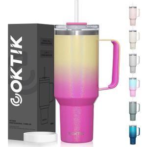 COKTIK 40 oz Tumbler With Handle and Straw, Insulated Tumbler With Leakproof Lids, Stainless Steel|BPA-Free, Cold for 24 H (Glitter Rainbow) Snap Cap Broken As Pictured