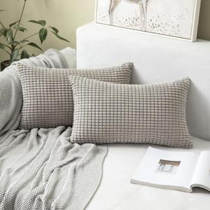 MIULEE Pack of 2 Lumbar Pillow Covers Super Soft Corduroy Decorative Throw Pillows Light Grey Couch Home Decor for Cushion Sofa Bedroom Living Room 12x20 Inch Inch