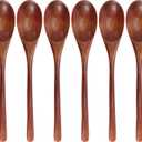 Wooden Spoons, 6 Pieces 9 Inch Wood Soup Spoons for Eating Mixing Stirring, Long Handle Spoon with Japanese Style Kitchen Utensil, ADLORYEA Eco Friendly Table Spoon (Nanmu, 9 Inch)