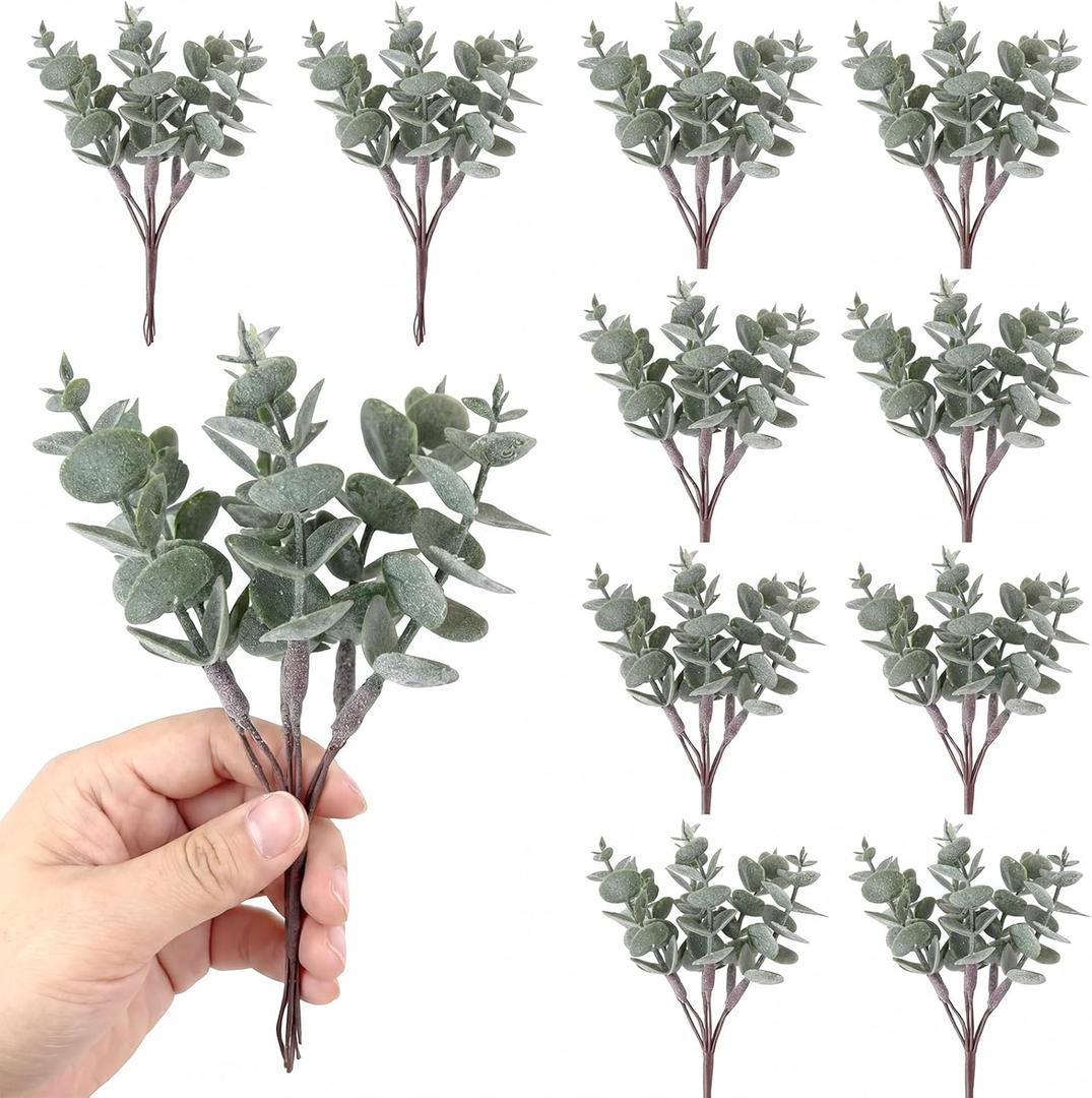 60 Pcs Mini Eucalyptus Stems 6 Inch Artificial Greenery Stem for DIY Bridal Wedding Vase Bouquet Floral Arrangement Centerpiece Baby Shower Home Table Decor Floating Candles