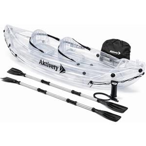 Clear Kayak - Transparent 2-Seater Inflatable Tandem for Two Adults - See-Through Style - Complete Set with Adjustable Seats, Pump, Paddles, Carry Bag & Tracking Fin
