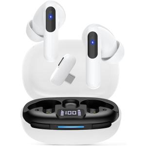 RYR Wireless Gaming Earbuds, 20ms Low Latency, Gaming Earbuds with Noise Cancelling Mic, 2.4Ghz & Bluetooth, LED Display, 36H Playtime for Meta Quest 3/2, PS5, PS4, VR, Switch, Steam Deck, PC, Phone (White)