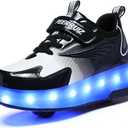 HHSTS Kids Shoes - New Upgraded with Wheels LED Light Color Shoes Shiny Roller Skates Skate Shoes Simple Kids Gifts Boys Girls The Best Gift for Party Birthday Christmas Day (1.5 Little Kid, 8012-black)