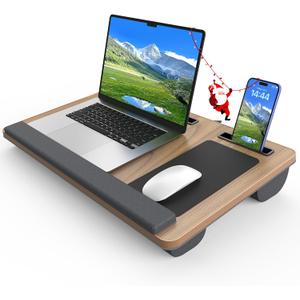 Laptop Lap Desk, Portable Large Laptop Desk for Bed, Up to 17 in Lap Table with Wrist Rest, Mouse Pad, Tablet Phone Slot, Portable Handle, Lap Tray with Cushion (Large 21.6513.4in)