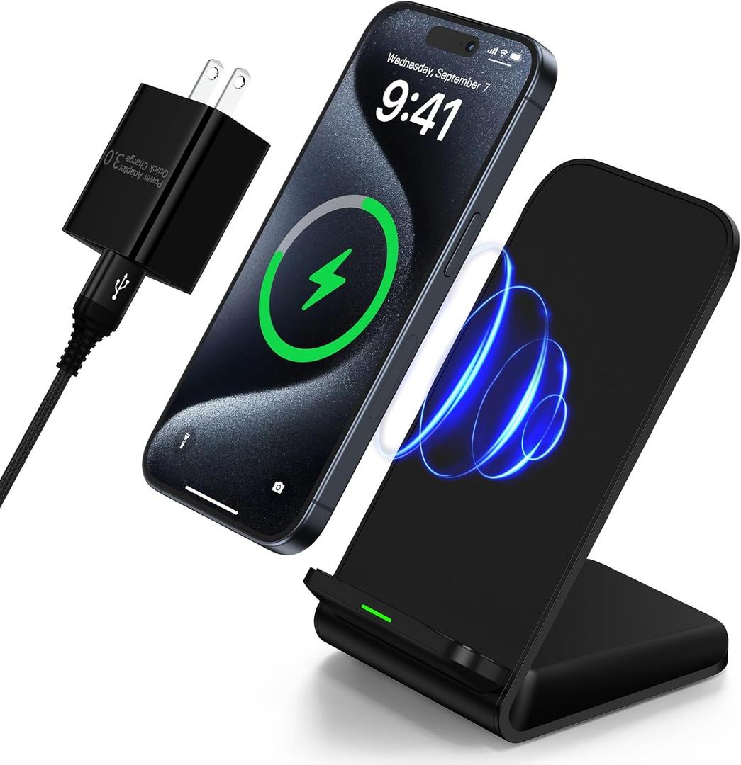 Samsung Wireless Charger Fast Charging Stand Desk Phone Charger Stand Android Charging Station for Samsung Galaxy S24 Ultra S24+ S24 S23 FE S22 S21 S20 S10 S9 S8,iPhone 15 Pro Max Plus 14 with Adapter (Black)