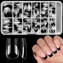 Black French Tip Press on Nails, 120PCS Square Nail Tips Short French Tip Nails, Clear Acrylic Nails Press on Full Cover False Nails
