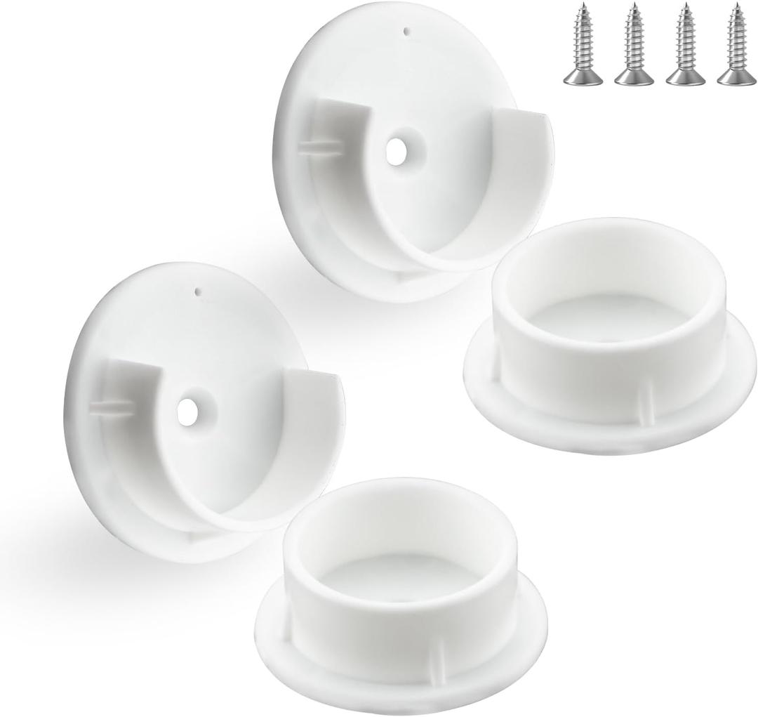HOME MASTER HARDWARE Plastic Closet Rod Bracket,1-3/8'' Closet Rod Holders, White U-Shaped Open Type Socket Bracket, Shower Curtain Rod Pole End Supports Sockets Flange, 2 Set