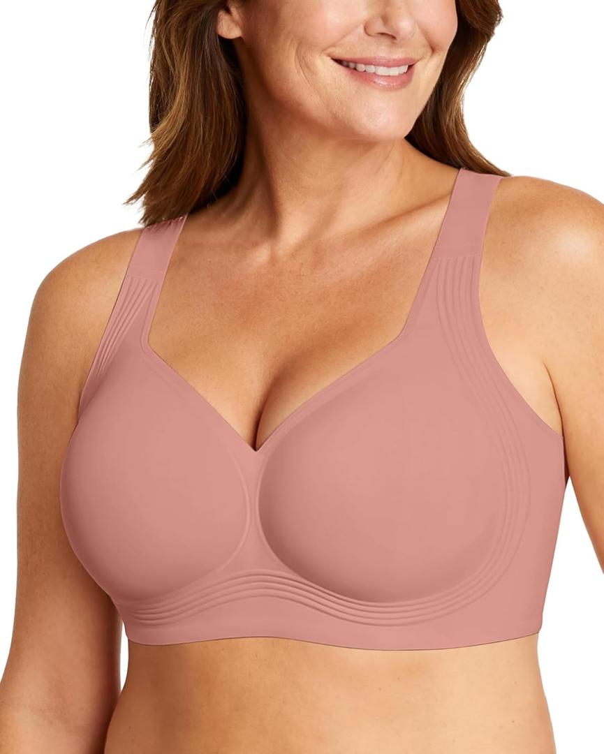 OEAK Womens Wireless Jelly Bra Plus Size Supportive Seamless Bras Full Coverage Push Up Comfortable No Underwire Tshirt Bras (XX-Large, Dusty Pink)