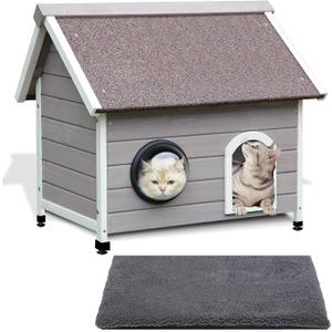 Rockever Outdoor Cat House, Waterproof Feral Cat House for Outdoor Cats with Escape Door and Clear Windows for 2 Cats(with Self Warming Mat)