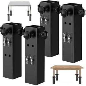IRONDIY 4 Pack Table Leg Extenders, Adjustable Metal Square Folding Table Leg Risers, Folding Extensions for Square Straight Legs, (2 Levels Adjustable Height 3.5"/ 5.5")