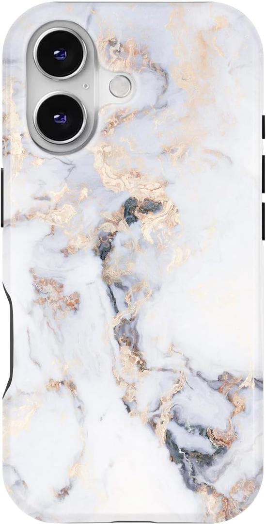 Compatible with iPhone 17 Case, Hybrid Hard Shell + Silicone Protective Cover -Resistant Protective Case Shockproof for iPhone 17 (6.3 inch) (White Golden Marble)