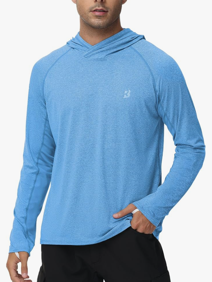 Roadbox Mens UPF 50+ Fishing Shirts, Long Sleeve UV Sun Hoodie, Hiking Running Swim Athletic Workout Shirt, L