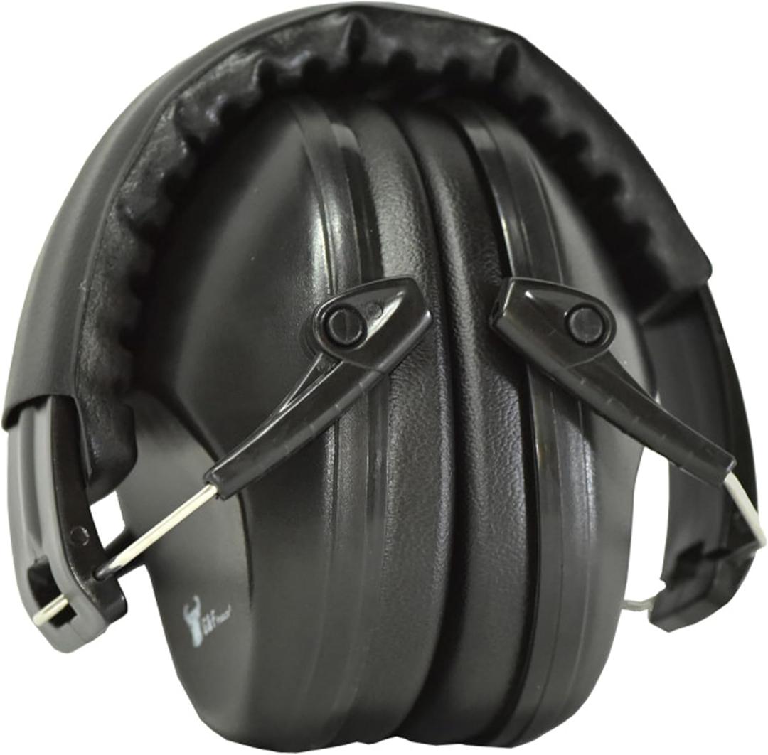 Earmuffs hearing protection with low profile passive folding design 26dB NRR and reduces up to 125dB, black