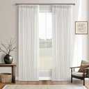 Beige White Pinch Pleated 96 Inch Curtains 2 Panel Set for Living Dining Room Neutral Thick Linen Semi Sheer Ceiling Track Curtain Light Filtering Privacy Bedroom Drapes Window Treatment W50xL96