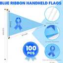 Remagr 100 Pcs Colon Cancer Awareness Hand Flags, Blue Ribbon Small Waving Flags with PVC Sticks for Parades, Charity Events & Support Campaigns