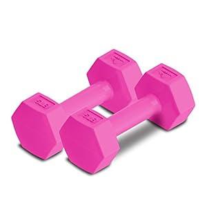 RBX Vinyl Coated Hand Weight Dumbbell Set - Hex Shaped, Roll Free for Body Building/Sculpting/Strength Training Exercise, (Set of 2) (5lb, Pink)