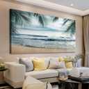Tropical Beach Canvas Wall Art - Ocean Waves Pictures Coastal Oceanic Blue Sky and Sea Print Seaside Palm Tree Leaves Scene Painting Artwork Living Room Bedroom Office Home Decor 20" x 40"