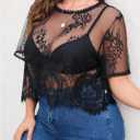 Floerns Women's Plus Size Lace Mesh Sheer Blouse Crew Neck Short Sleeve Crop Top (XL)