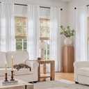 jinchan White Curtains Blue Striped Curtains 84 Inch Length for Living Room Bedroom Window Treatment Modern Linen Look Ticking Stripe Pinstripe Privacy Light Filtering Back Tab Rod Pocket 2 Panels