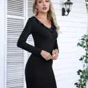 Valiamcep Women's Mini Dress V Neck Ruffle Long Sleeve Ribbed Slim Fitted Bodycon Pencil Dresses (Black, S)