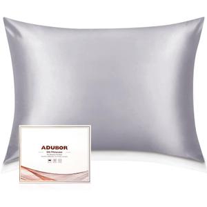 Adubor Silk Pillowcase - Mulberry Silk Pillow Case, 23 Momme 6A Grade Fibers, 900 Thread Count, Silk Pillow Cases for Hair and Skin Health, with Hidden Zipper (Queen 20''x30'', Silver Gray, 1PC)