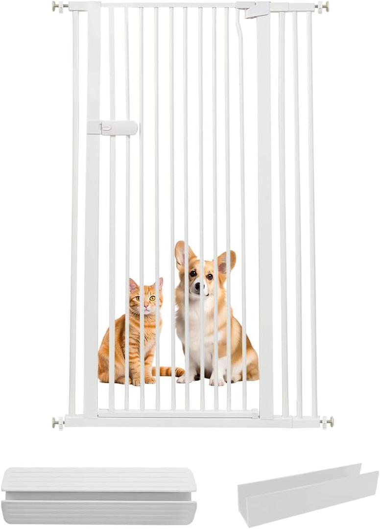 Lumizone Extra Tall Cat Gate 55.12" High Pressure Mounted Extra Wide 2025 New (17 Sizes) 1.37" Gap No Drilling Auto-Close One-Handed Operation Tall Pet Gate for Dogs(White, 34.25"-38.38"/87-97CM)