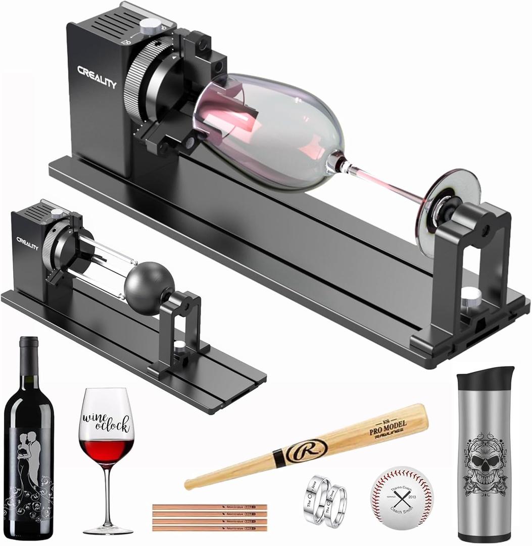 Creality Laser Rotary Roller Pro, Laser Rotary Roller 3 in 1 Multi-Function Engraving Accessories for Laser Engraver, Jaw Chuck Rotary for Engraving Cylindrical Objects, Wine Glass, Baseball Bat, Ring