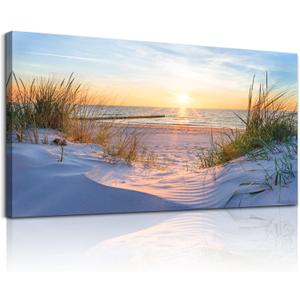 MHARTK66 Wall Decor For Living Room Large Canvas Wall Art For Bedroom Modern Office Pictures Wall Artwork Blue Sun Beach Grass Ocean Landscape Paintings Canvas Art Prints Home Decorations (40"L x 20"W)