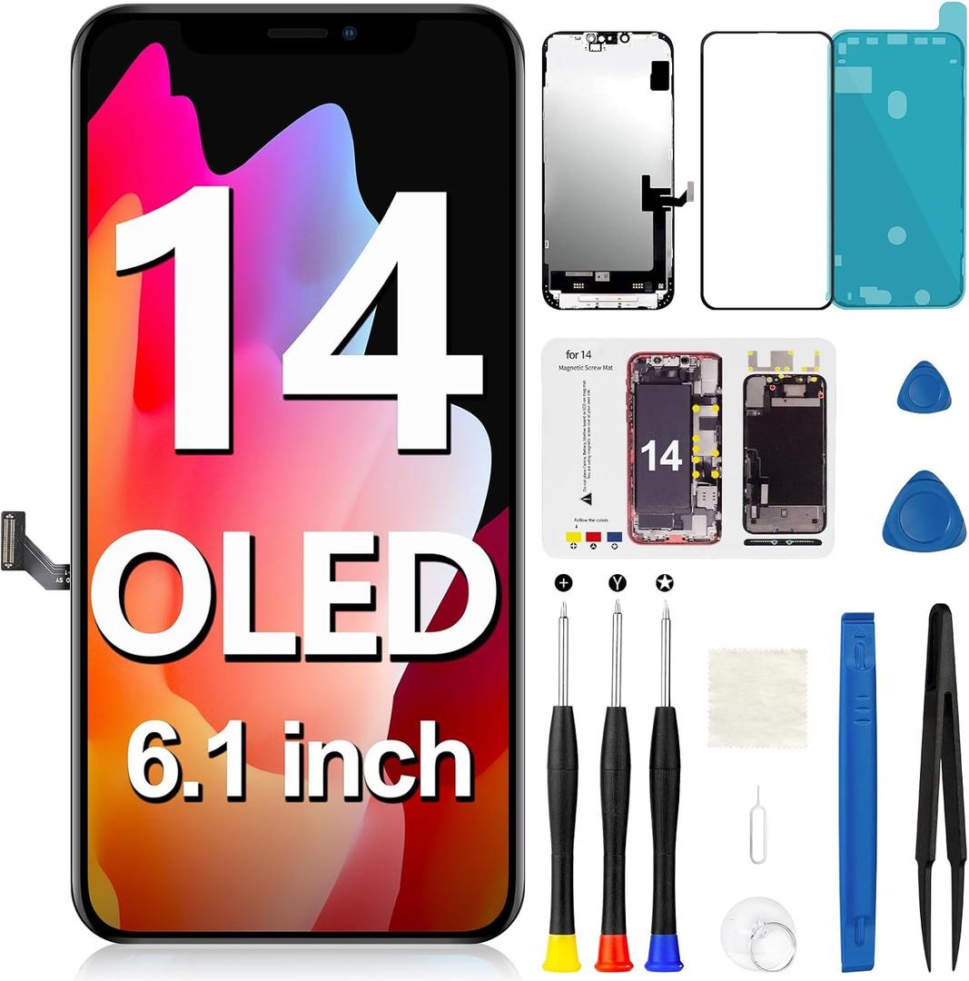 OLED for iPhone 14 Screen Replacement 6.1 Inch 3D Touch Full HD LCD Display Digitizer Assembly with Repair Kits Model A2649, A2881, A2882, A2883, A2884