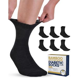 Pembrook Bamboo Viscose Diabetic Socks for Women & Men - 6 Pairs Ankle Diabetic Socks for Men 9-12 for Swollen Feet & Neuropathy | Moisture Wicking | Black (Medium)