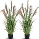 Jexine 2 Pcs Pampas Grass Potted Plants 4 ft Tall Artificial Grass Potted Artificial Greenery Floor Plants Tall in Pot for Housewarming Gift House Garden Bathroom Lobby Outdoor Decoration (Greeny)