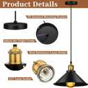 Retisee 6 Pieces Industrial Pendant Lights E26 E27 Base Farmhouse Lampshade for Hanging Light Vintage Metal Shade Fixtures Barn for Kitchen Dining Room Home Bar Foyer(Black)
