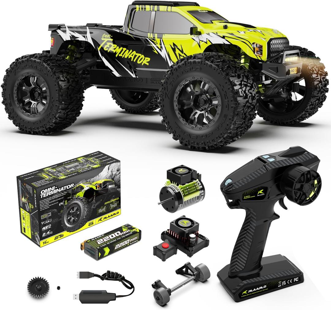 AMORIL 1/10 RTR Brushless Fast RC Cars for Adults, Max 50mph Hobby Electric Off-Road Monster Truck, Waterproof High Speed RC Car 4WD Remote Control Car with 3S Lipo, Green