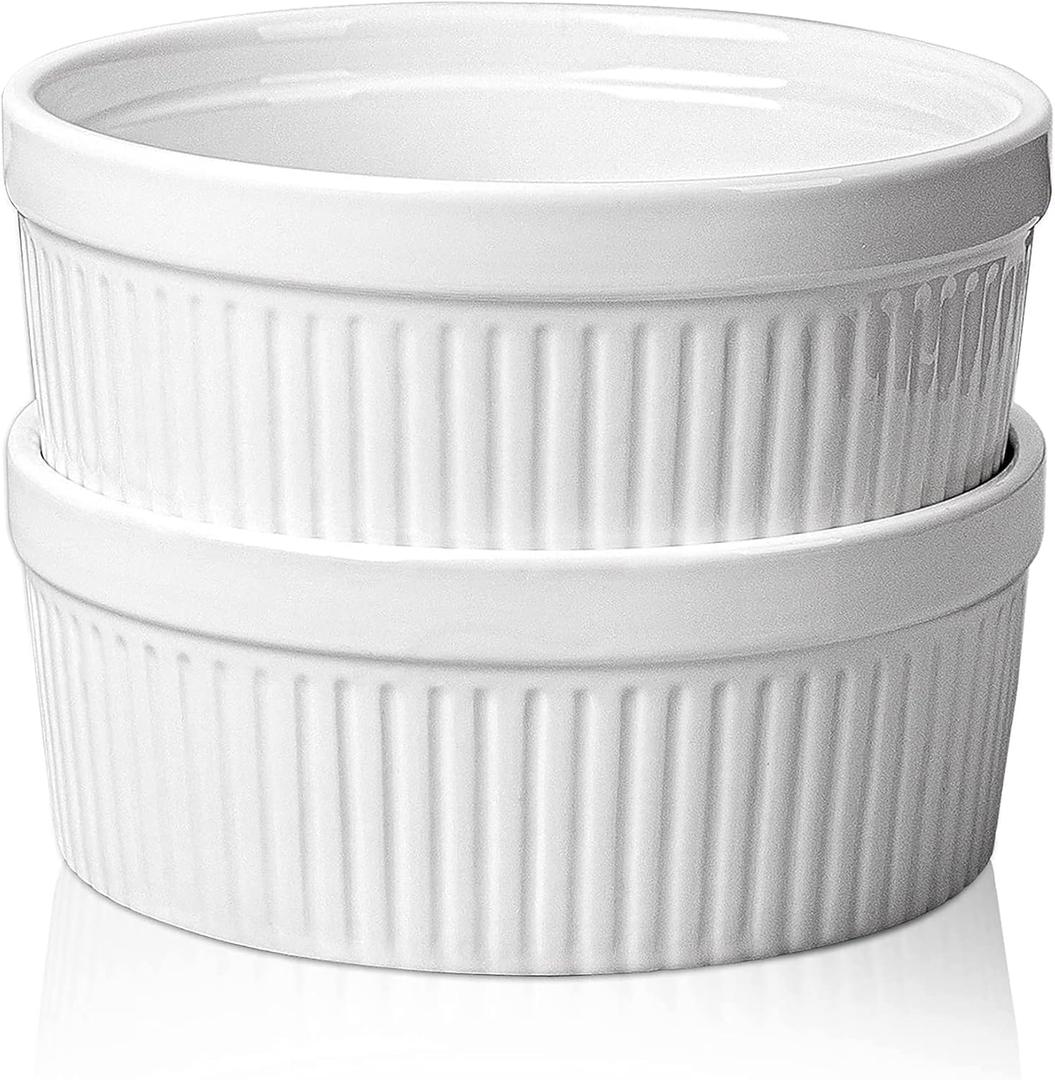 Delling Large Ramekins 32 Oz Oven Safe/Soup Bowls, 1 Quart Serving Bowls Ceramic Round for Baking, Salad, Pasta, Creme Brulee, Souffle Dish, Pot Pie