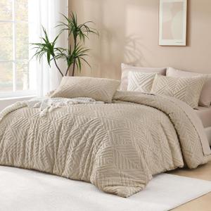 Andency Khaki King Size Comforter Set, 3 Pieces Boho Soft Bedding Set & Collections, Farmhouse Tufted Fluffy Warm Bedding Comforter Sets for King Bed (1 Comforter 104x90In, 2 Pillowcases)