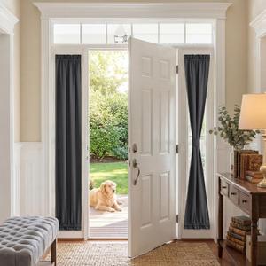 PONY DANCE Grey Blackout Curtain for French Door - Thermal Insulated Window Shade with Tieback, Privacy Panel for Sidelight or Front Door, W25 x L66 Inches, 1 Panel