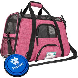PetAmi Airline Approved Pet Carrier for Cat, Soft Sided Dog Carrier for Small Dog, Cat Travel Supplies Accessories Indoor Cat, Ventilated Pet Carrying Bag Medium Large Kitten Puppy, Small Heather Pink (Small - 17"L x 10.2"W x 11.2"H)