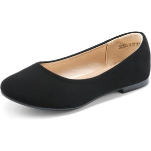 DREAM PAIRS Girls Dress Shoes Slip on Ballerina Flats for Wedding/Party (5 Big Kid, Black/Nubuck)