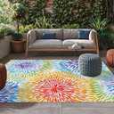 Beverly Rug Outdoor Rug 6x9 Modern Floral Tropical Area Rugs for Indoor and Outdoor Patio Easy to Clean Non Shedding Living Room Porch Garden Washable Outside Carpet (6 x 9 Blue)
