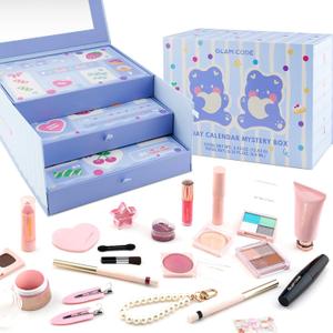 Glam Code Birthday Gift for Teen Girl, Makeup Kit for Teenager Girls, 24 Pcs Makeup Gift Set for Girls, Birthday Advent Calendar #Blue