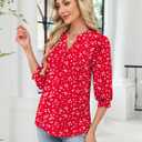 Rapbin 3/4 Length Sleeve Womens Tops 2025 Summer Fall Henley V Neck Button Down Tunic Shirts Casual Business Blouses (Red, M)