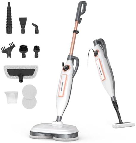 DEVOAC VM6 Scrubbing Steam Mop with Rotating Mop Pads, 10 in 1 Steam Mop, Lightweight Spin Mop & 3 Steam Modes for Hard Floor Laminate Marble Floors (Ivory)