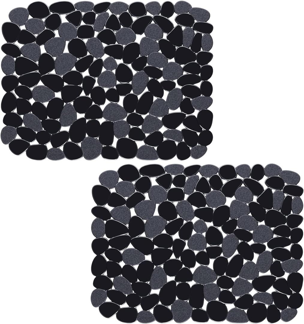 Bligli Pebble Sink Mat for Stainless Steel/ Ceramic Sinks, 2 Pack PVC Sink Protectors Mats for Bottom of Kitchen Sink, Dish Drying Mat for Dishes and Glassware, 15.7 x 11.8 inch, Black