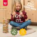 Nene Toys Wooden Block Stacking Game 4-in-1 Tumble Tower Family Board Game with Building Blocks, Cards and Dice African Safari Educational Wooden Toy for Kids 3-9 Years Old About Animals